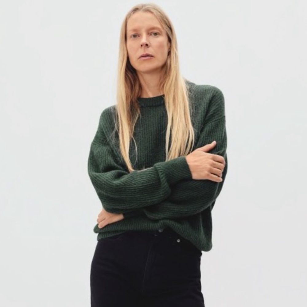 Everlane The Oversized Alpaca Crew Sweater in Spruce Green | Size Large